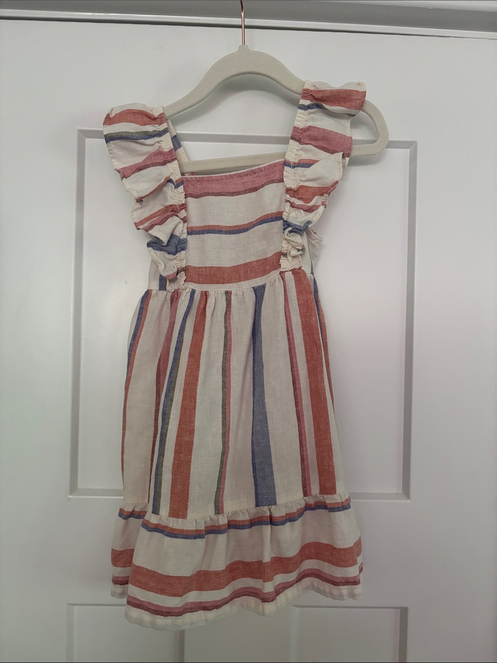 Carter’s Girls' Striped Ruffle Strap Dress - Cream with Red & Blue Stripes 2T